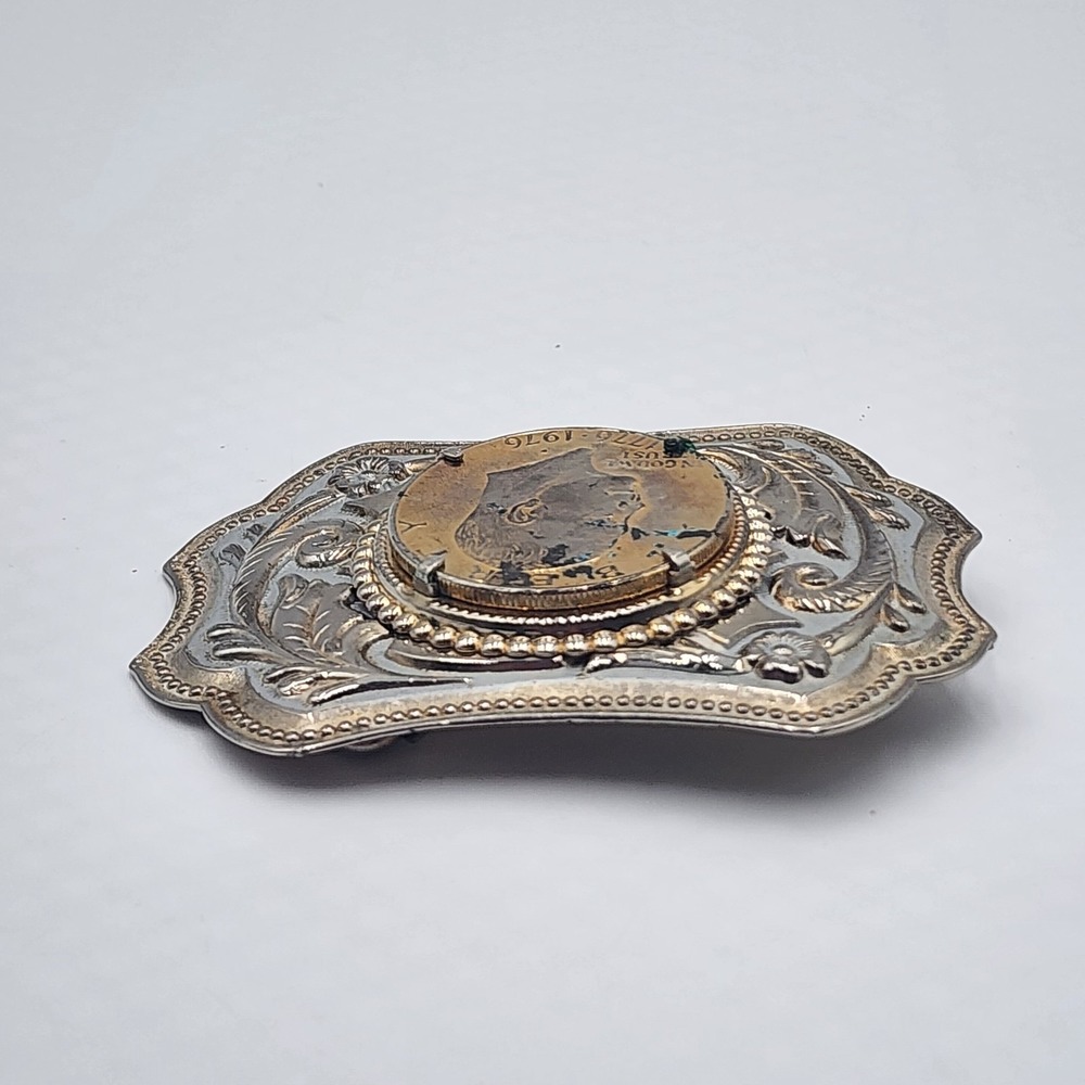 Vintage Eisenhower Dollar Belt Buckle 1776-1976 Bicentennial Gold Silver Tones - Picture 4 of 9